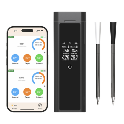 Good price Thermomètre de viande sans fil intelligent imperméable à l'eau IP67 contrôlé par téléphone APP Thermomètre à double sonde avec écran LCD en ligne